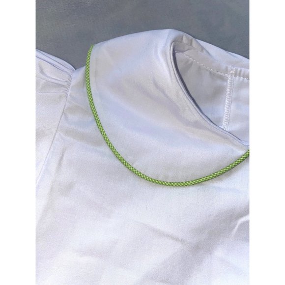 Castles & Crowns 4 NWOT white Peter Pan collar green trim puff sleeves button do - Picture 3 of 6